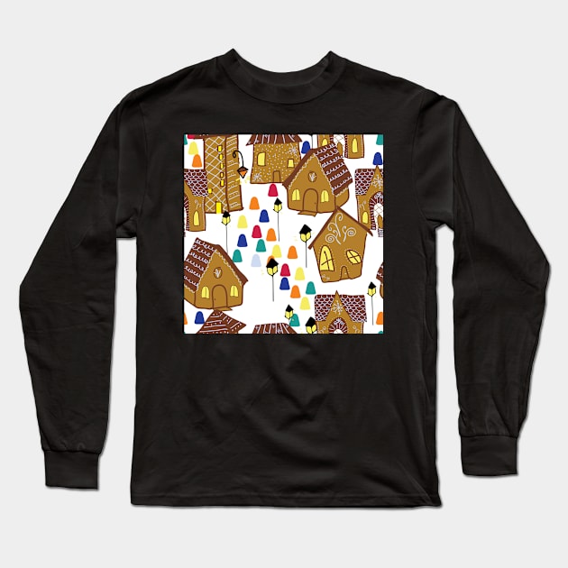 Gingerbread house village Long Sleeve T-Shirt by counterclockwise